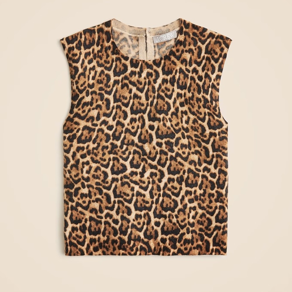 Jcrew Featherweight cashmere-blend sweater shell in leopard print
